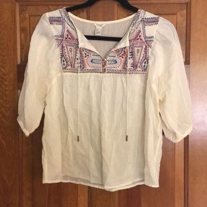 white/cream embroidered peasant top